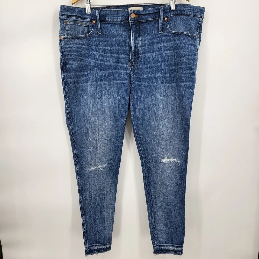 Madewell 9" High Rise Rip and Repair Edition Skinny Blue Denim Jeans Sz 36 - Picture 2 of 16